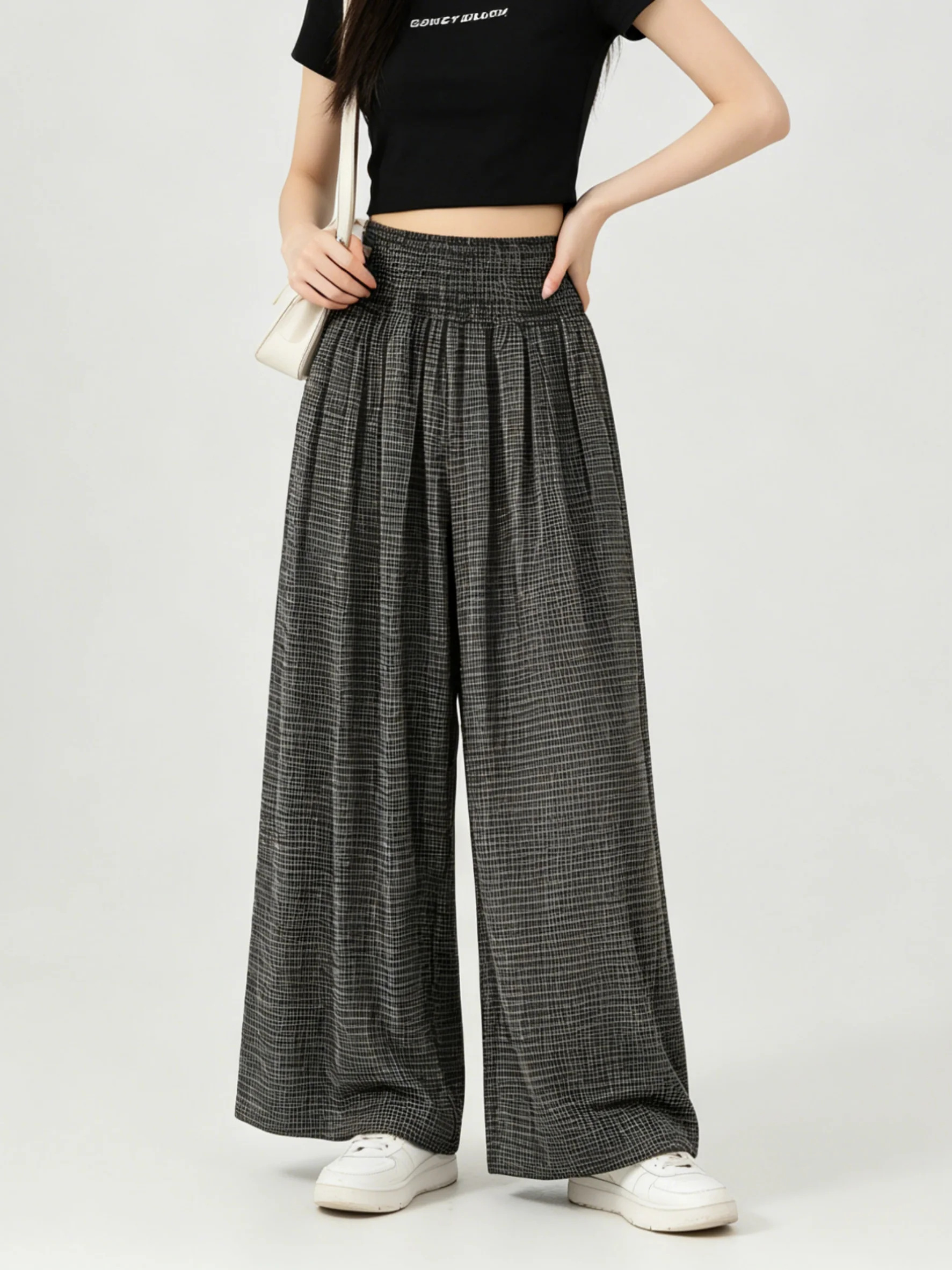 High Waist Draped Skin-friendly Anti-aging Retro Korean Style Loose Elastic Wide Leg Casual Pants Summer Versatile Long Trousers