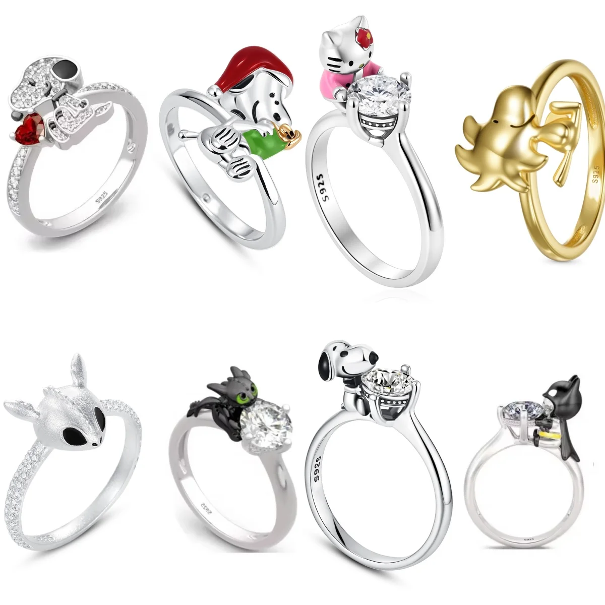 Anillos de Plata 925 con Diseño de Dibujos Animados, Novedad 2026, Gran Venta, Joyería Fina para Mujer, Regalos de Boda, Accesorio de Lujo con Cristales