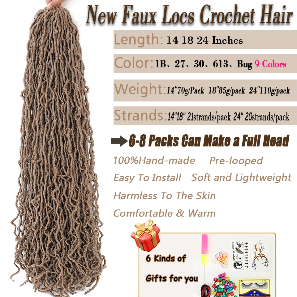 14 18 24 Inch Soft Locs Crochet Hair Pre Looped Ginger Faux Locs Crochet Braids Synthetic Butterfly Crochet Hair for Black Women