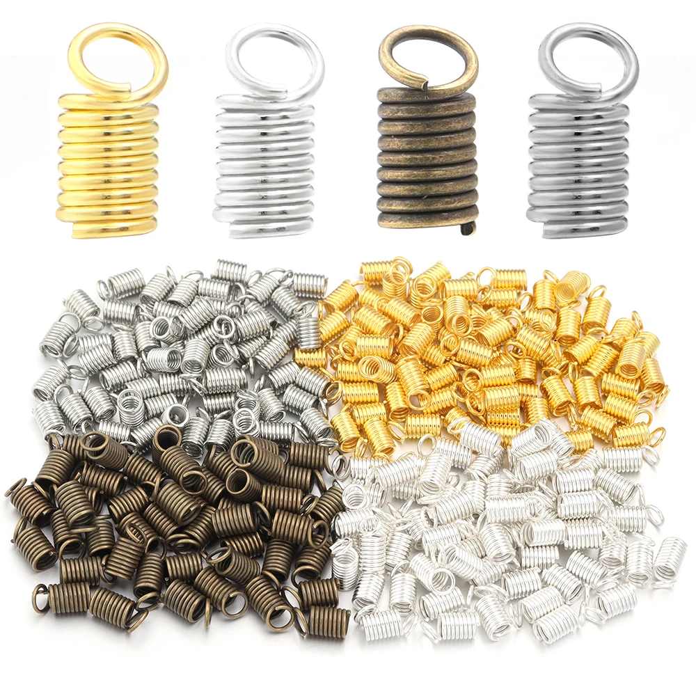 100pcs/lot Iron Spring Crimp Clasps Multiple Sizes Leather Rope Spring Clip Clasps End Caps Connectors For DIY Jewelry Making