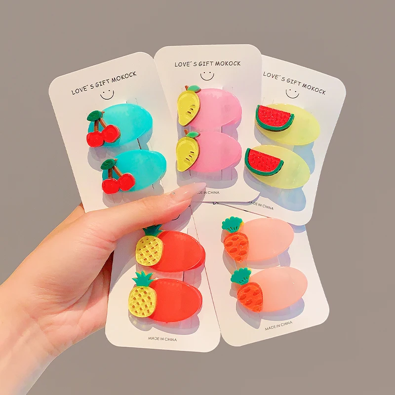 

2 Pcs/Set New Children Bright Cartoon Fruit Ornament Hair Clips Baby Girls Sweet cherry Barrettes Hairpins Kids Hair Accessories