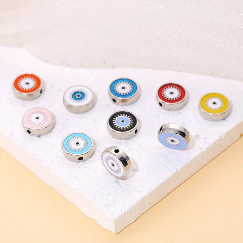 Juya 10Pcs/Lot Handmade Gold Silver Plated Enamel Turkish Greek Evil Eye Beads For DIY Needlework Rosary Beadwork Jewelry Making