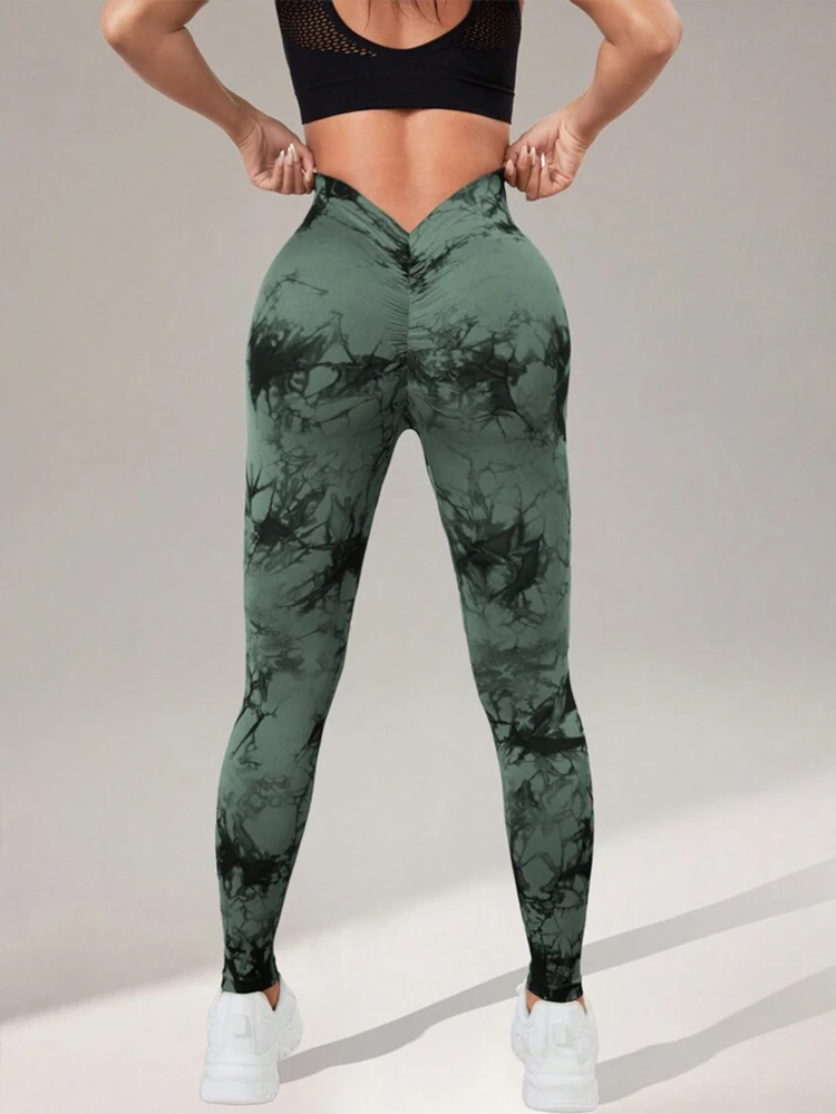 V-waist Tie-dye Yoga Trousers, High-waist Hip-lifting Fitness Pants, Training Sports Trousers, Women