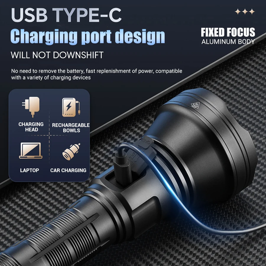 YEMA0 98KPro 2840LM مصباح LED عالي الطاقة قابل لإعادة الشحن مع شاشة عرض ذكية محمولة مقاومة للماء طويلة المدى