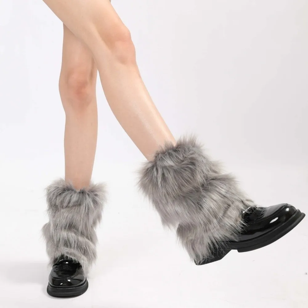 

Накладки на ноги из искусственного меха, пушистые гетры 25/40/50 см, длинные носки Y2K, однотонные утолщенные гольфы до колена для девочек, в стиле JK