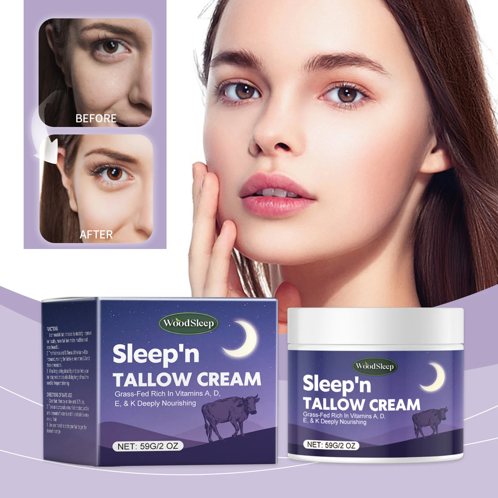 WoodSleep Butter Crema de noche para dormir hidratante, hidratante, iluminador, suavizante, desvanecimiento de arrugas, nutritivo profundo