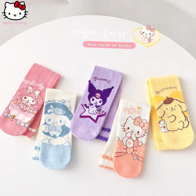 

Hello Kitty Autumn New Sanrio Fashion Girls' Knee Length Stockings Kuromi Cinnamoroll Kawaii Sweat Absorption Soft Calf Socks
