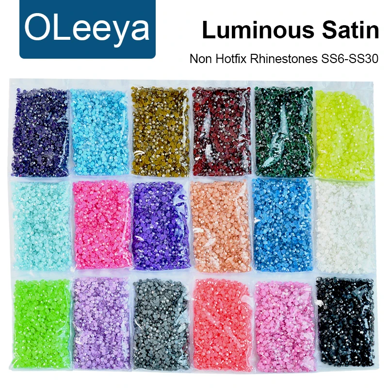 OLeeya Luminous Satin SS6-SS30 High-Quality Glass Crystal Non Hot Fix Rhinestones Strass For Nail Art DIY Crafts Decoration