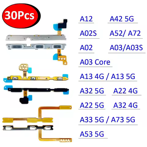30Pcs，Power Switch On/Off Button Volume Key Button Flex For Samsung A42 A02S A32 A52 A72 A03s A03 Core A13 A22 A33 A53 A73 4G 5G