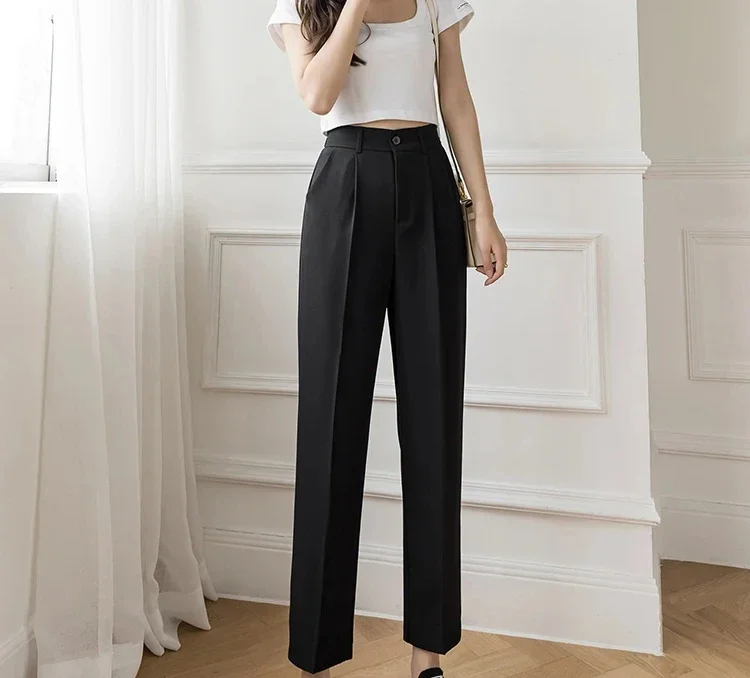 

New Women Fashion Versatile Suit Pants Lady Comfortable Baggy High Waisted Wide Leg Trousers Female Straight Leg Slacks