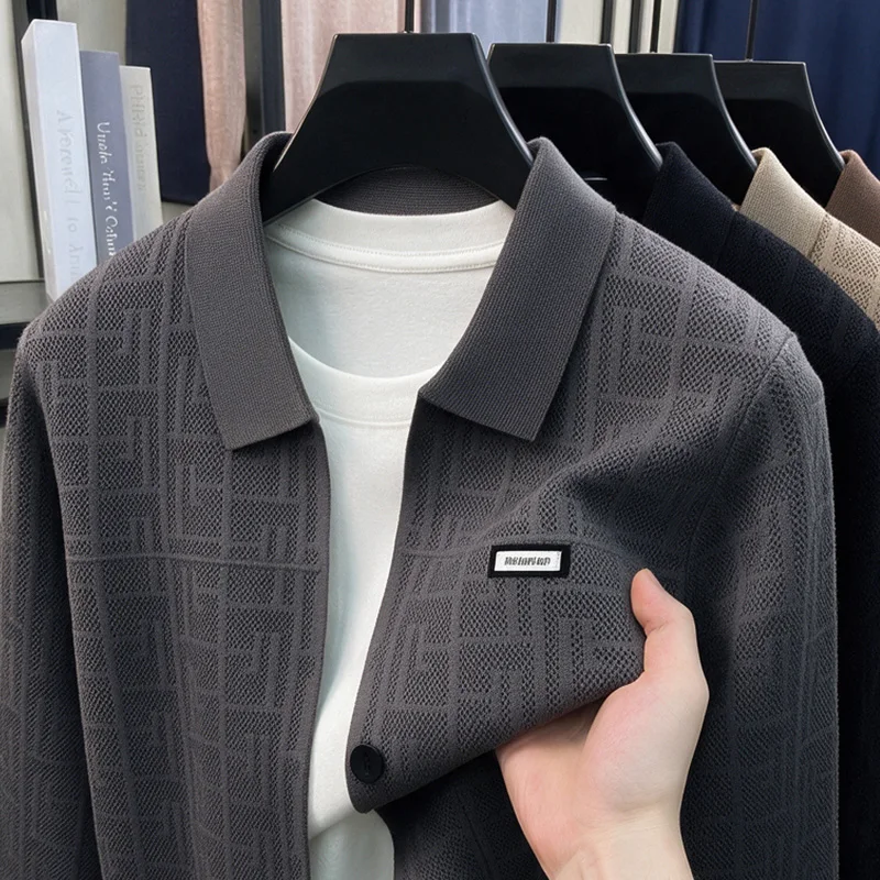 High end Brand Men's knitted coat luxury fashion jacquard comfort pocket button lapel autumn winter new style sweater cardigan