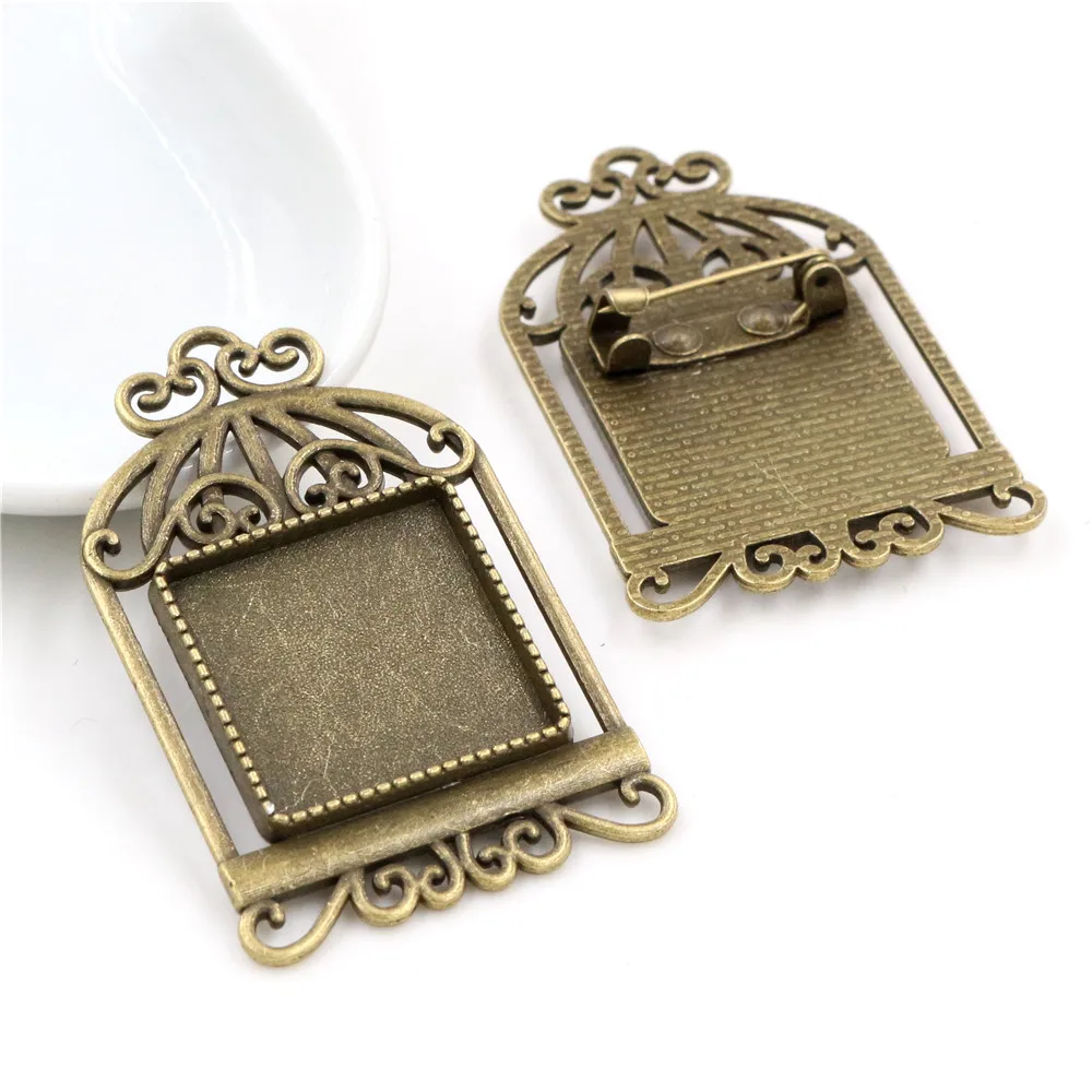 Nowa moda 5 sztuk 20mm kwadratowy wewnętrzna rozmiar antyczne srebro pozłacane brąz Plated klatka dla ptaków styl broszka plac Cabochon baza ustawienie — zdjęcie 4
