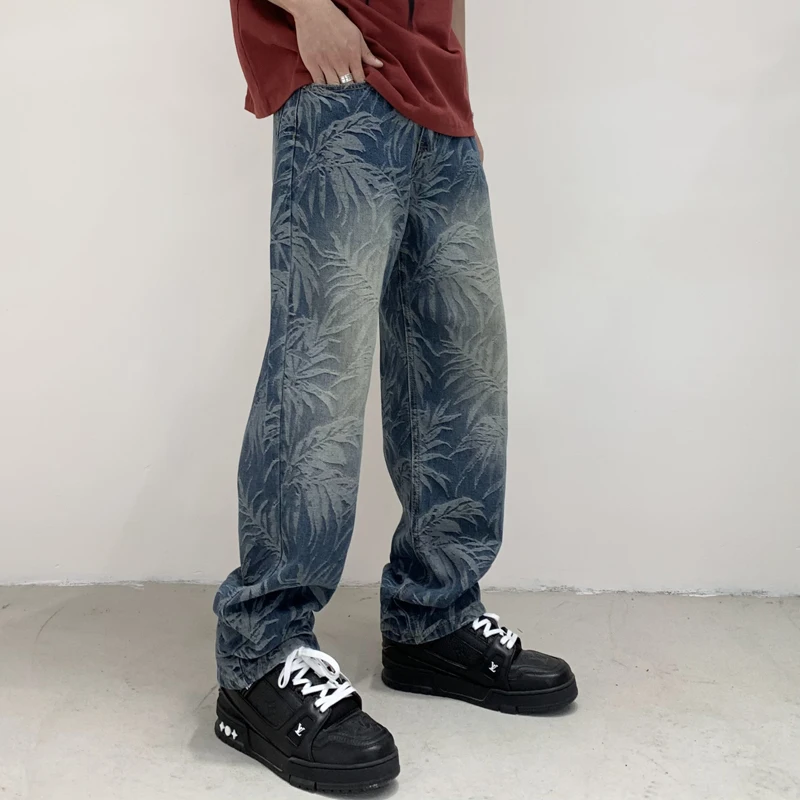 2024 Spring/Summer New High-end Fashion Designer Edition Loose Straight Jeans Hawaii Beach Tide Printed Wide Leg Pants