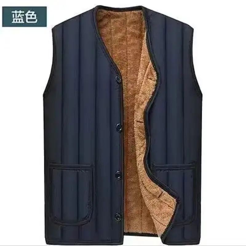 Autumn and Winter Men's Solid Color Button Pocket Cardigan Round Neck Sleeveless Fashionable Casual Top