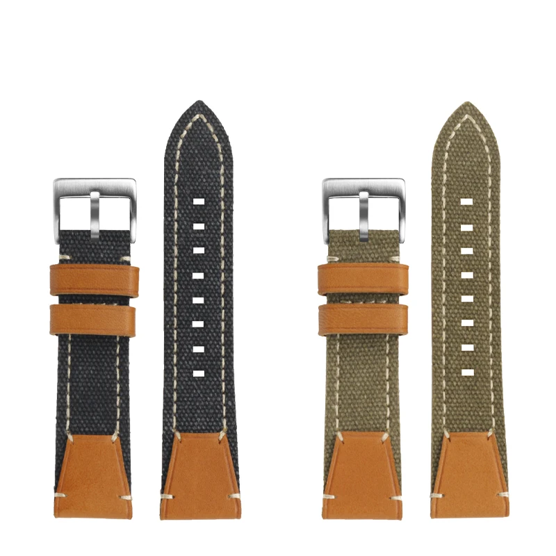 De Nieuwe Nylon Band Is Geschikt Voor Casio/Citizen/Iwc/Panerai Universeel Plat Canvas Horloge Met Leren Onderketting 22Mm 24Mm