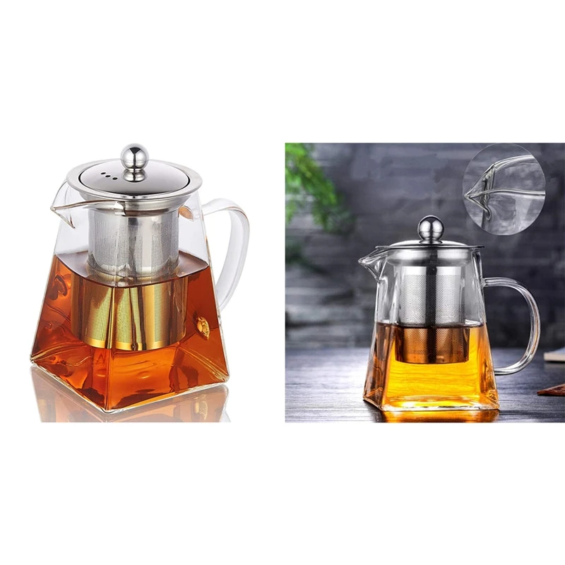 Glass Teapot With Removable Infuser & Handle, Glass Tea Pots Tea Pot For Loose Tea, Teapot With Strainer