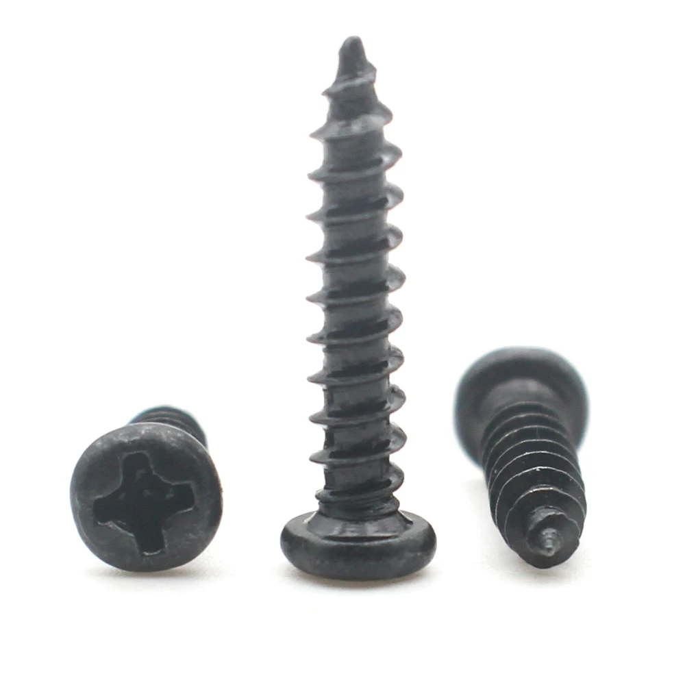 Weiyi M1.7 M2 M2.3 M2.6 M3 M4 M5 M6 SUS304 Edelstahl Schwarz Verzinkte Kreuzschlitz-Flachkopf-Blechschraube – Detail 5