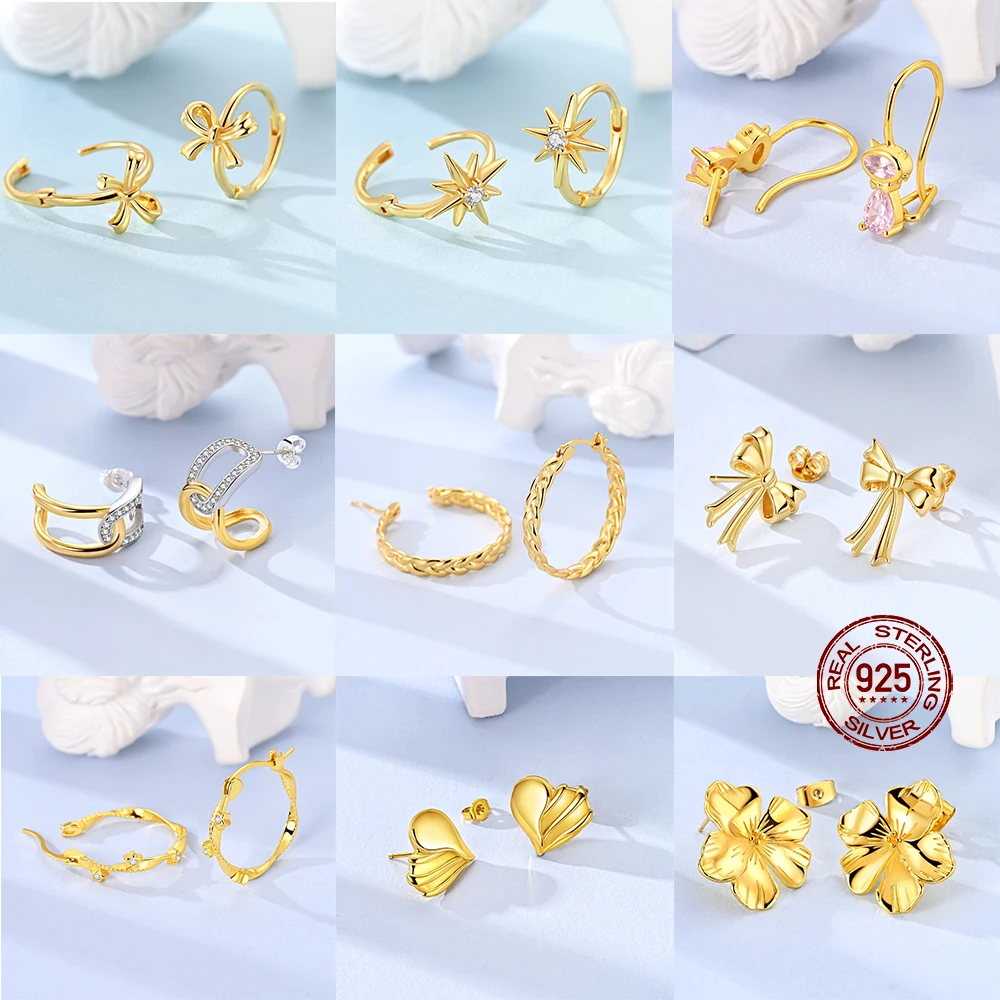 

Original 925 Sterling Silver Golden Zirconium Earrings Colored Hoop Earrings Women Female Party Fine Earring Jewelry