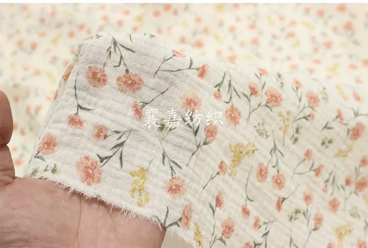 135x50cm Soft Cotton Double Layer Gauze Crinkle Cloth Floral Design Children Apparel Home Clothes Sewing Cloth