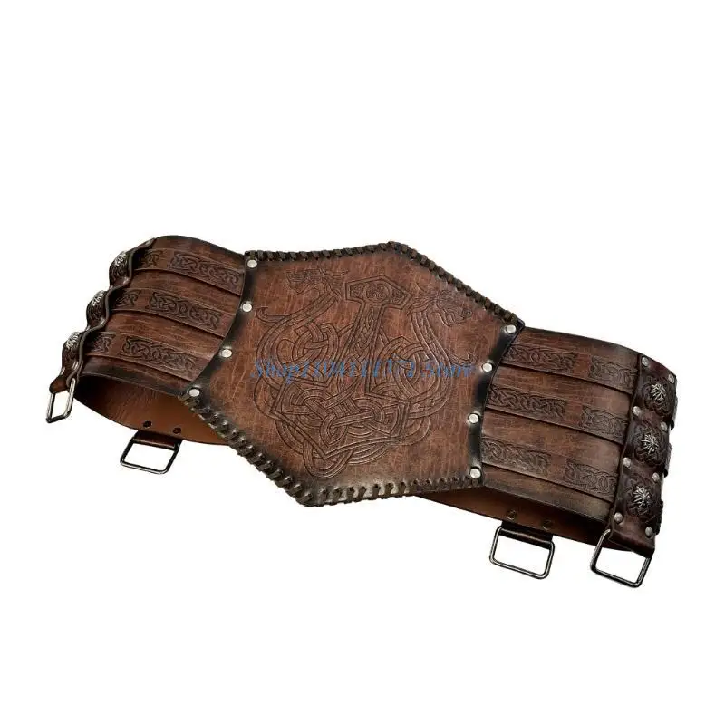 P9FC Viking Wide Belt Cosplay Knight Corsets Belt Mens Medieval Belt Nordic Faux Leather Armors Belt Costume