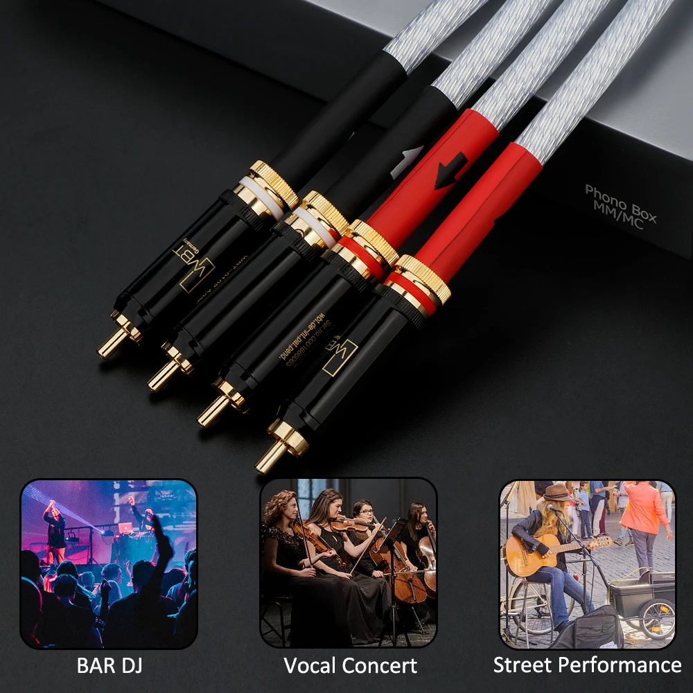 Preffair Cable de interconexión RCA Phono Audiophile chapado en plata de alta gama Cable de Audio HIFI con enchufes RCA soldados WBT chapados en oro