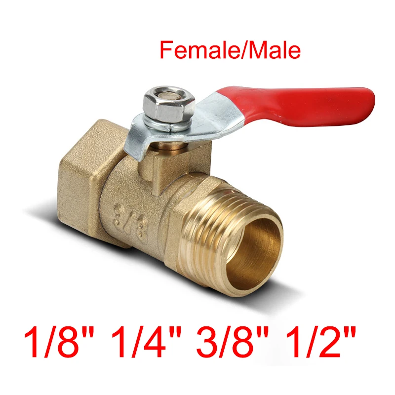 

Brass small ball valve 1/8" 1/4'' 3/8'' 1/2'' Female/Male Thread Brass Valve Connector Joint Copper Pipe Fitting Coupler Adapter