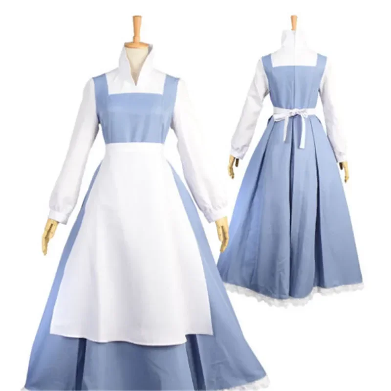 2024 Halloween Costumes Plus Adult Girl Women Party Beauty And The Beast Belle Blue Maid Dress Cosplay Costume Size S-2 MN8