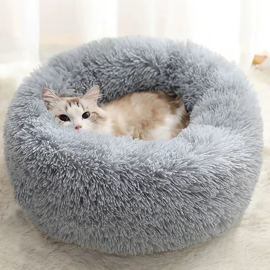 Weiches, langes Plüsch-Katzenhaus, Hundebett, beruhigendes, warmes Kunstfell-Bett, Donut-förmiges, komfortables Schlafbett, waschbar für kleine und mittelgroße Hunde und Katzen – Detail 18