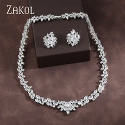 ZAKOL Brand Gorgeous Shiny Full Zirconia Earring Necklaces Jewelry Set Luxury Bridal Wedding Party Jewelry