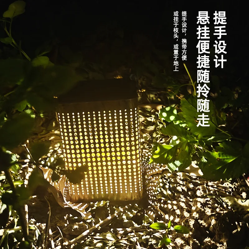 โคมไฟโซลาร์เซลล์ LED โปรเจคเตอร์ลายเหล็กดัด พกพาสะดวก แสงกลวง สำหรับสวนหย่อม สนามหญ้า ไฟตกแต่งภูมิทัศน์ นำเข้า