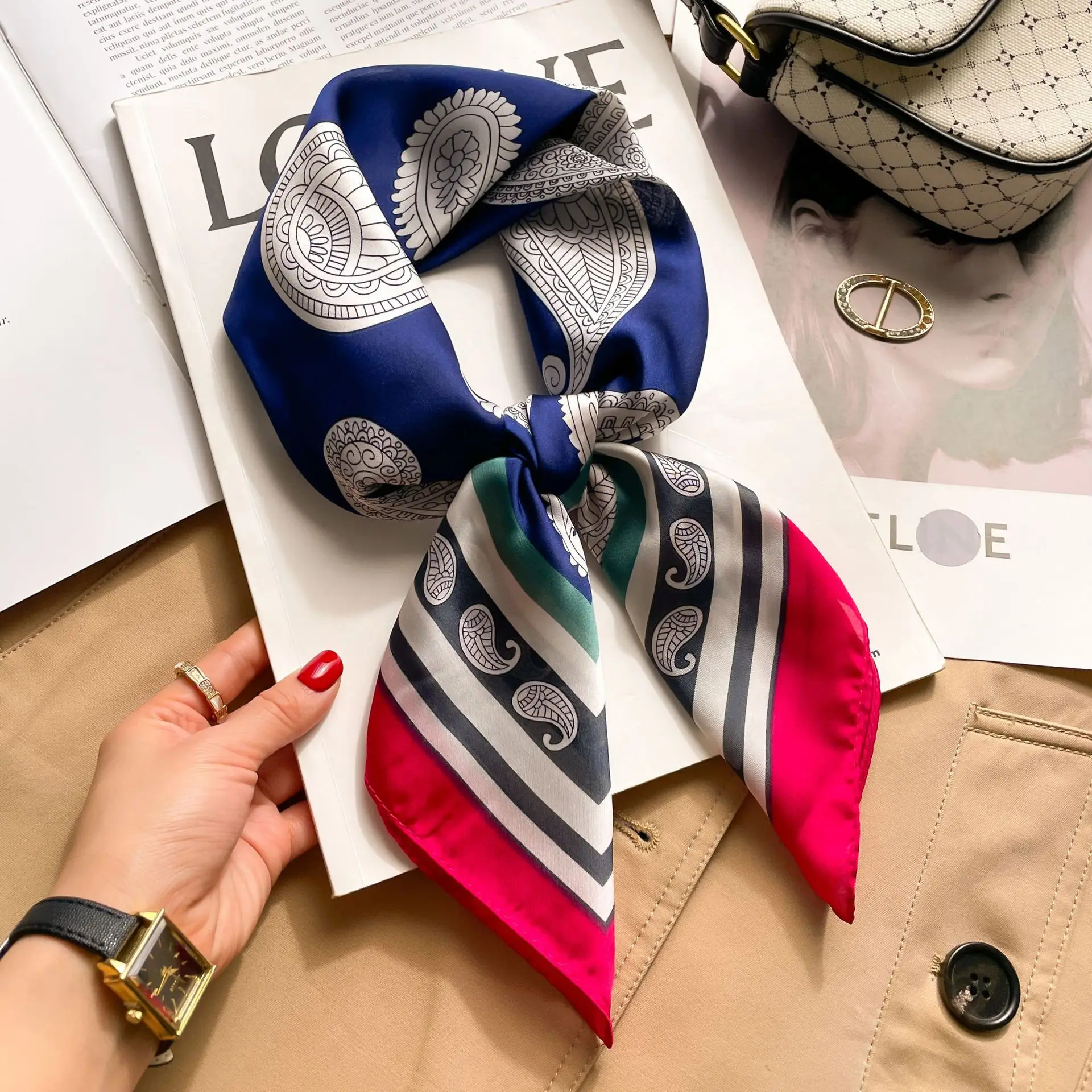 70 Cm Haar Print Zijde Koel Gevoel Sjaal Voor Vrouwen Mode Stropdas Handtas Foulard Pols Hoofddoek Sjaal Wraps Hajib lady