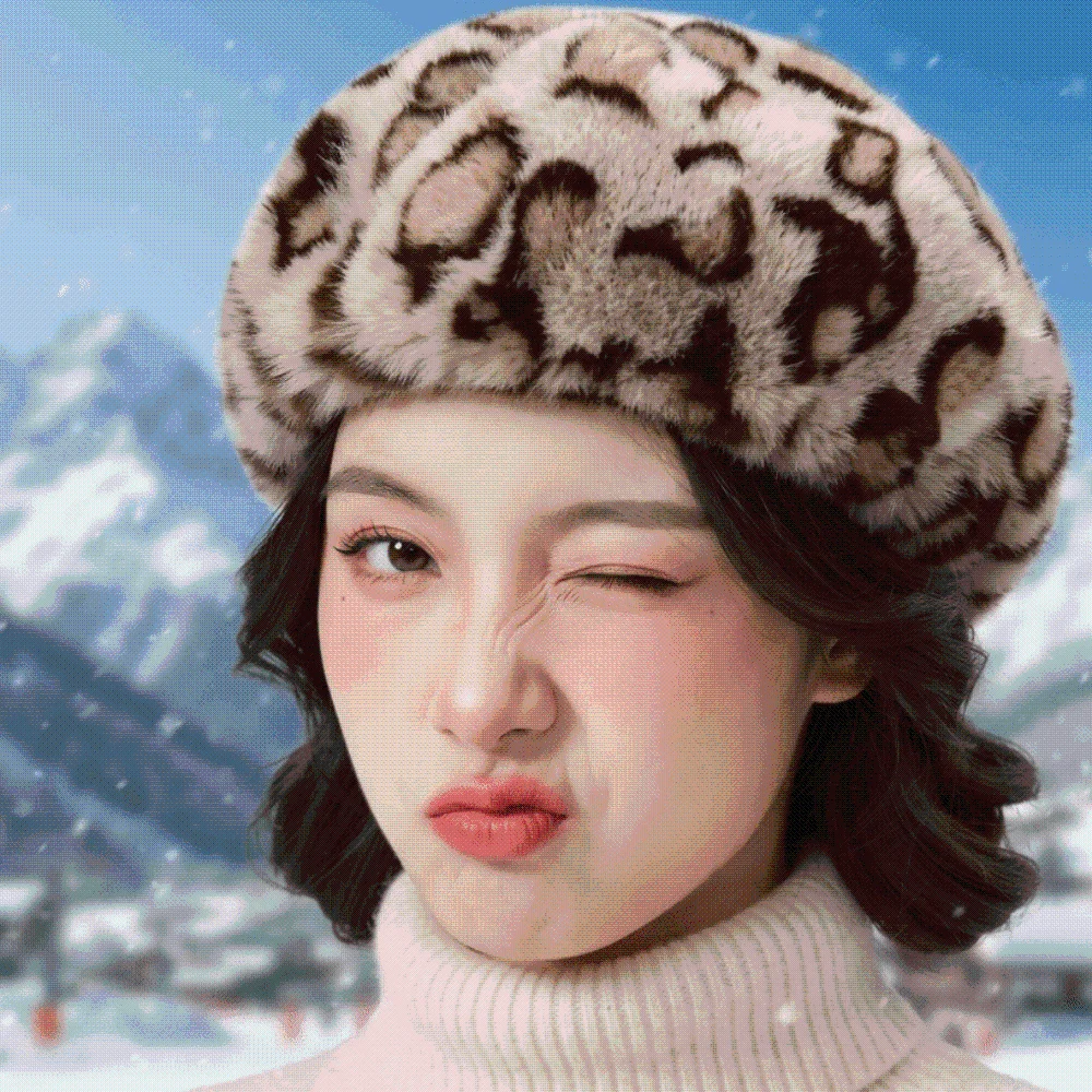 French Artist Hat Furry Faux Mink Beret Thickened Thermal Pumpkin Painter Cap Elegant Soft Leopard Print Hat Dating