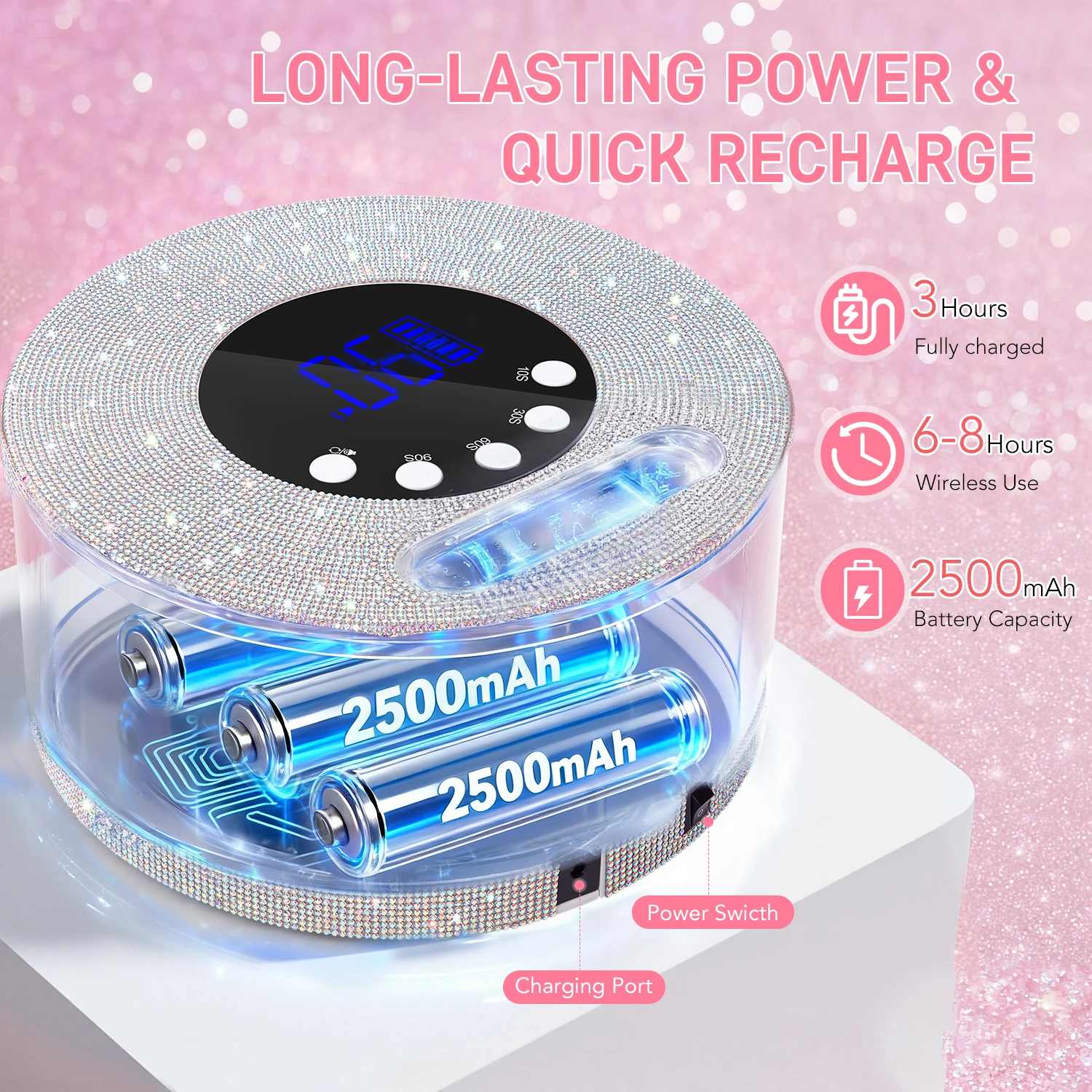 DianaBeauty UV LED-nagellamp Oplaadbare draadloze nageldroger met 4 timingsmodi HD-display UV-lamp voor nagels manicure gereedschap