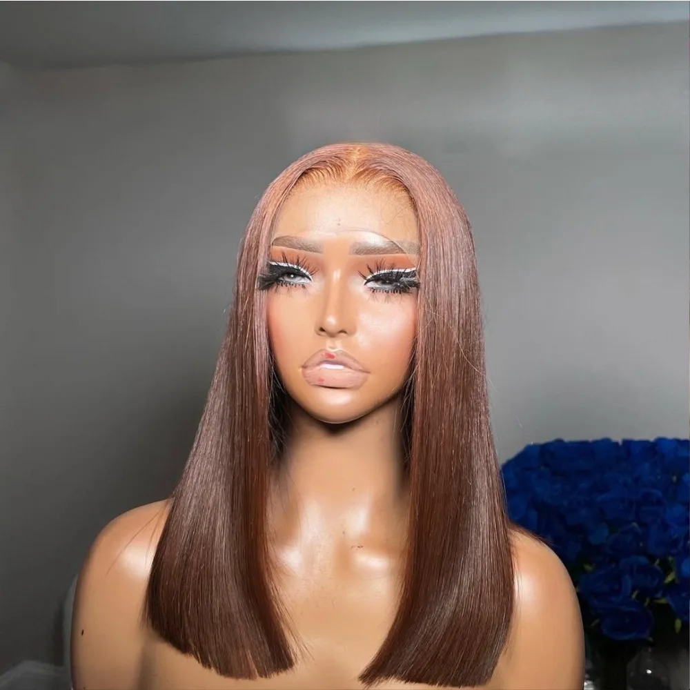 Parrucca per capelli veri lisci Boen vietnamita super doppia disegnata senza colla # 4 Tessitura a mano piena Remy vergine brasiliana di alta qualità