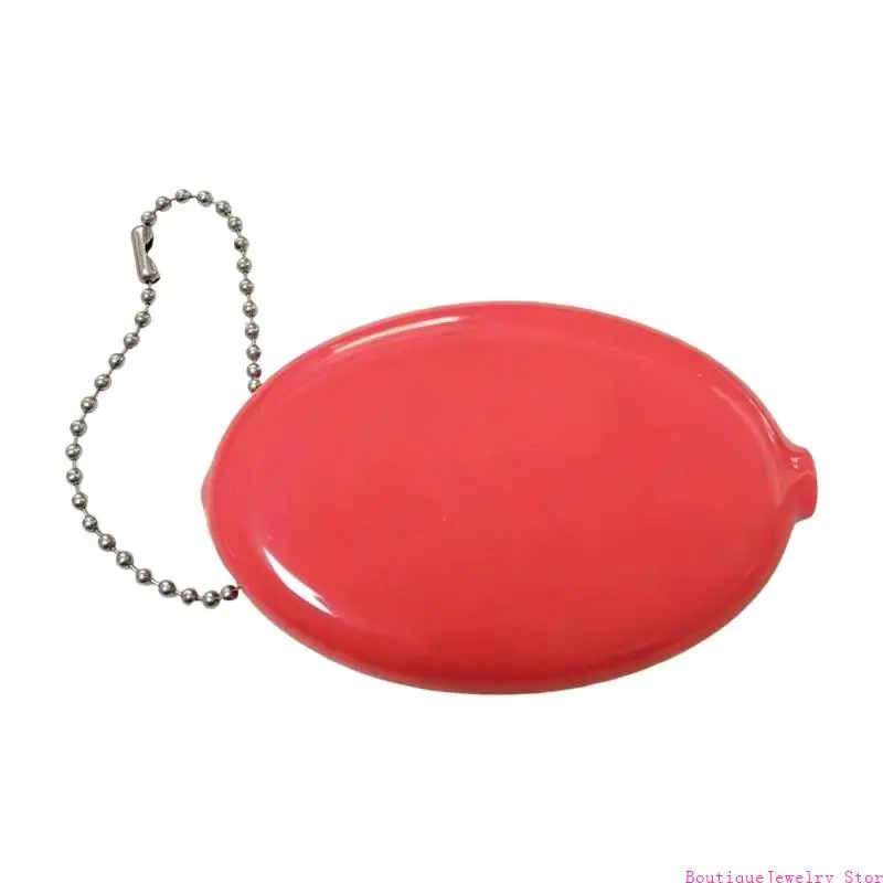 E1PE Practical Soft Plastic Cash Container Oval Shaped Coin Bag With Ball Chain For Travelers And Students