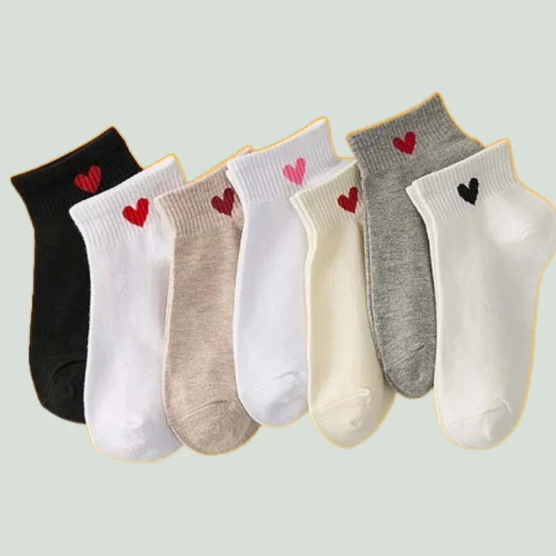 4/8 Pairs Pure Cotton Spring And Summer Comfortable Socks Ladies Casual Sports Breathable Love Heart 2024 New Socks Ladies Socks