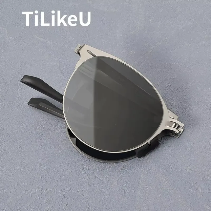 New Folding Fashion Sunglasses for Men Titanium Alloy Ultra Thin Round Outdoor UV400 Anti-glare Sunscreen Fishing Sun Glasses