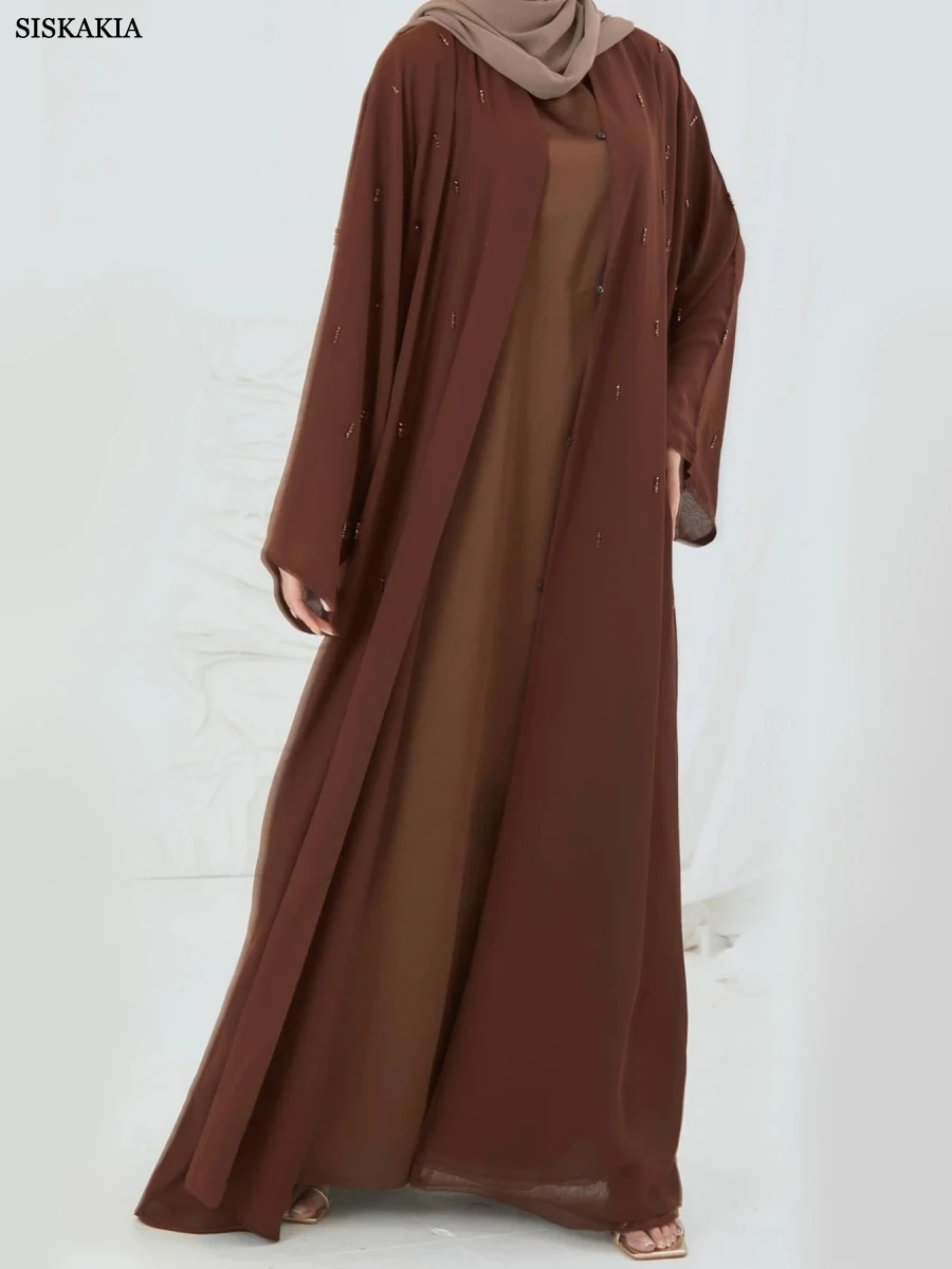 

Мусульманский мусульманский кафтан Siskakia, расшитый бисером, открытые абайи, Дубай, повседневный свободный кафтан Marocain Femme 2025