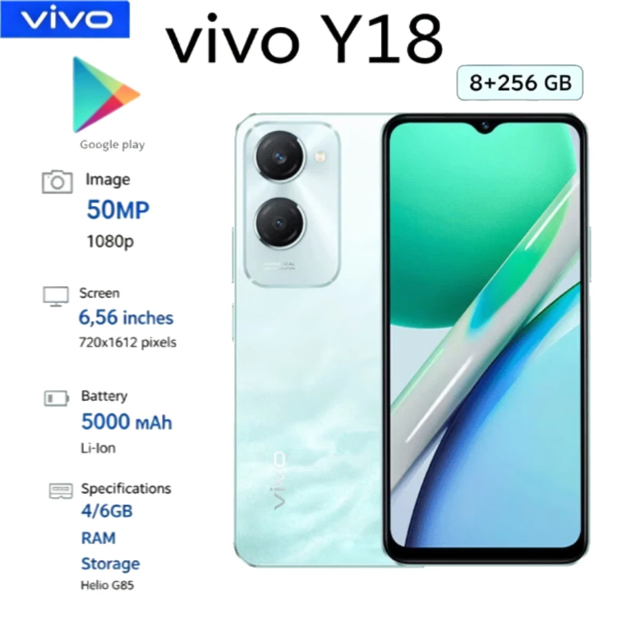 2026 Vivo Y18 Global Edition Smartphone 6.56-inch Display 90Hz Refresh Rate 5000mAh Battery 8GB+256GB Storage