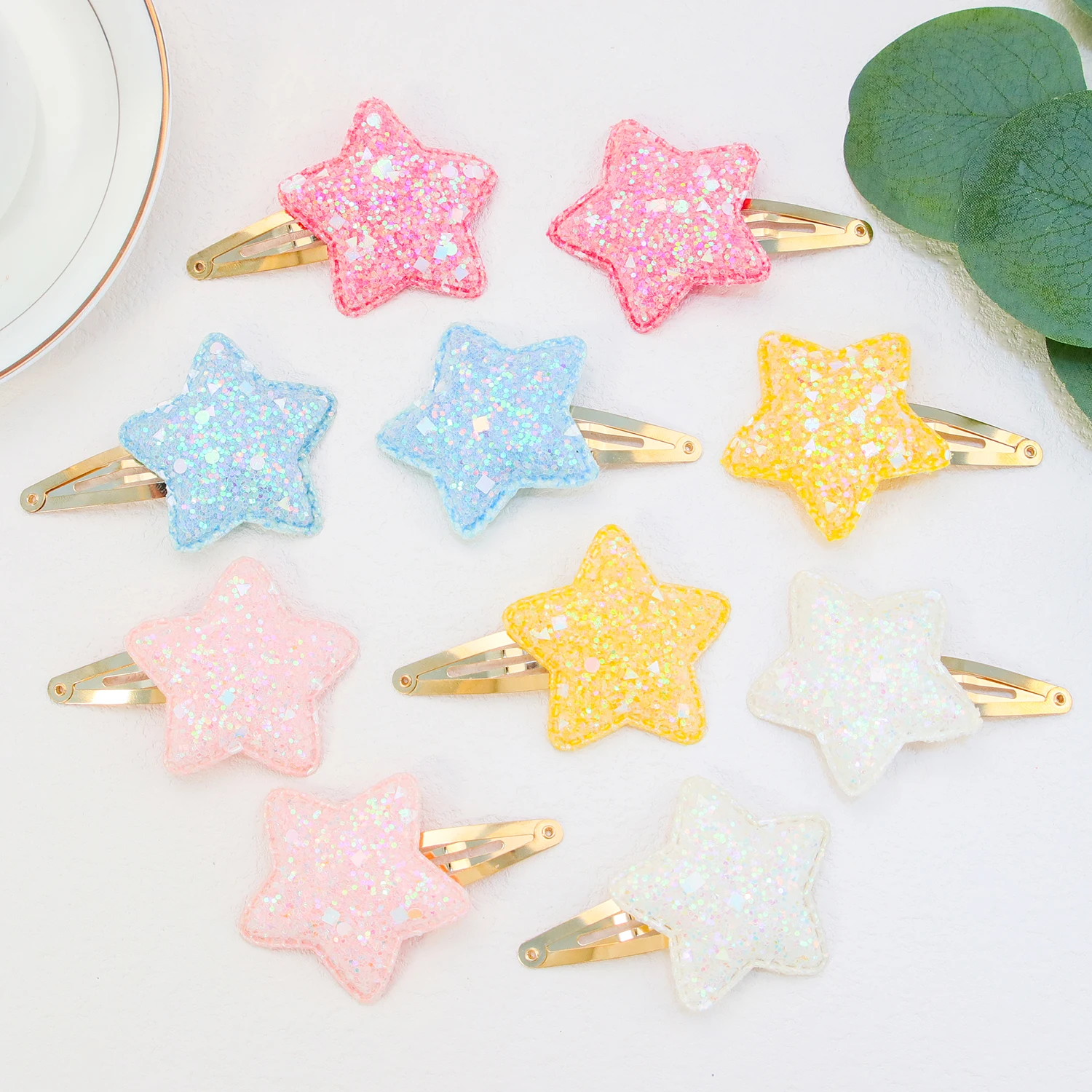 10pcs Sparkly Star Hair Clips Kids Glitter Star Shaped Hairpins Girls Alloy Snap Barrettes Clips Kids Children Hair Accessories