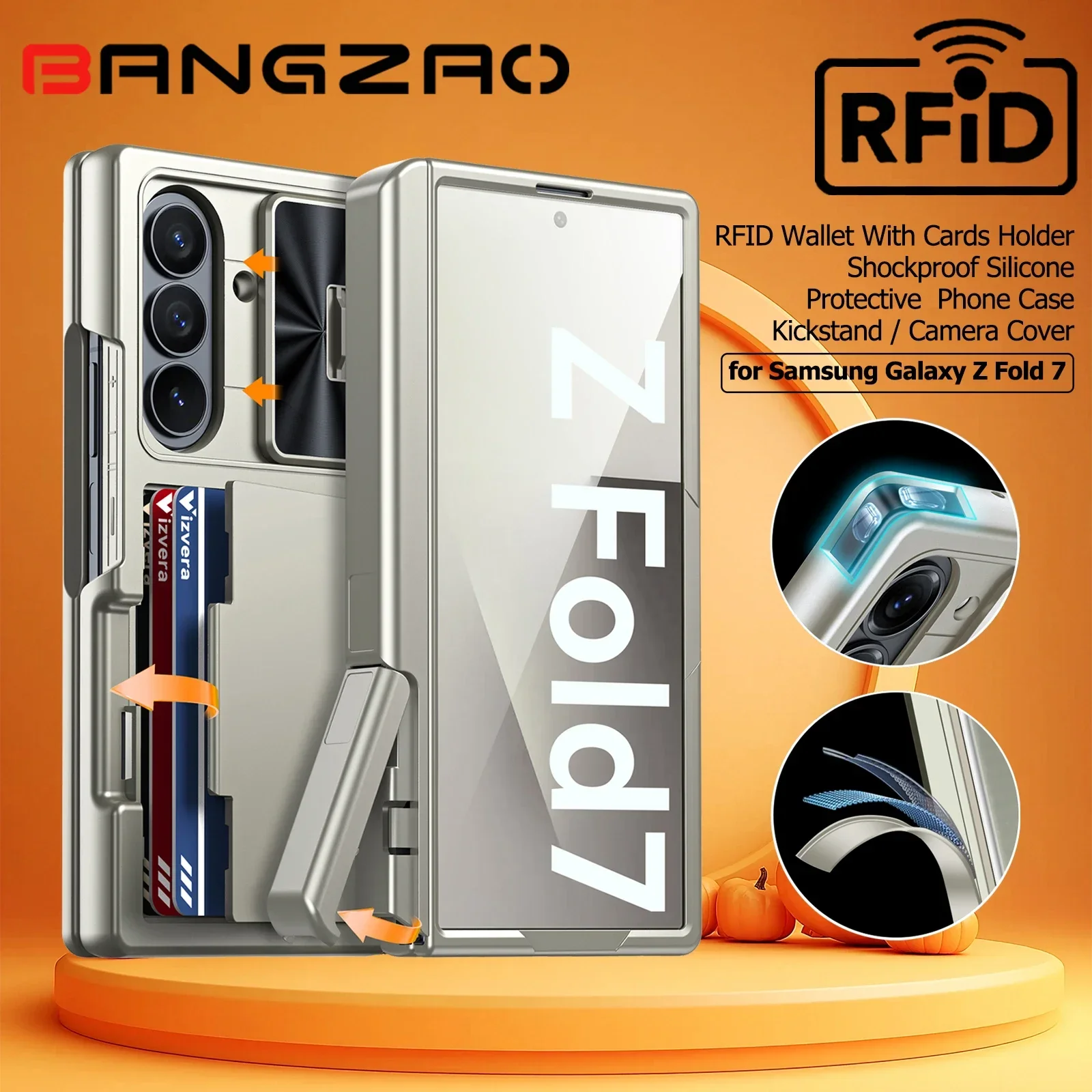 

Подарки на Хэллоуин для Galaxy Fold 7, RFID-кошелек с держателем для карт [подставка] чехол для камеры] противоударный силиконовый чехол для телефона из титана