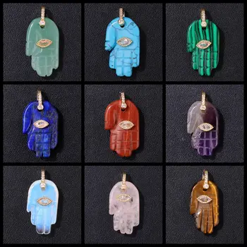 1件法蒂瑪手形寶石吊墜,天然玫瑰石英、蛋白石、孔雀石、綠松石,辟邪之眼飾品,可DIY項鍊、手鍊、耳環 8 最佳銷售 寶石飾品 - №7