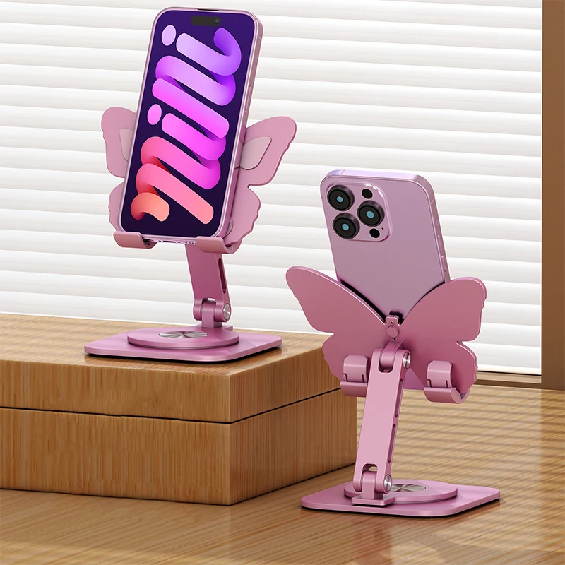 新型アルミ合金製スマホホルダー-バタフライ-360度回転式スマホスタンド-折りたたみ式調整可能タブレットスタンド