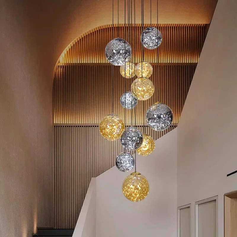 

Nordic Glass Ball Lampshade Pendant Lights Living Dining Room Food Loft Tables Staircase Art Decoration LED Hanging Lamp Fixture