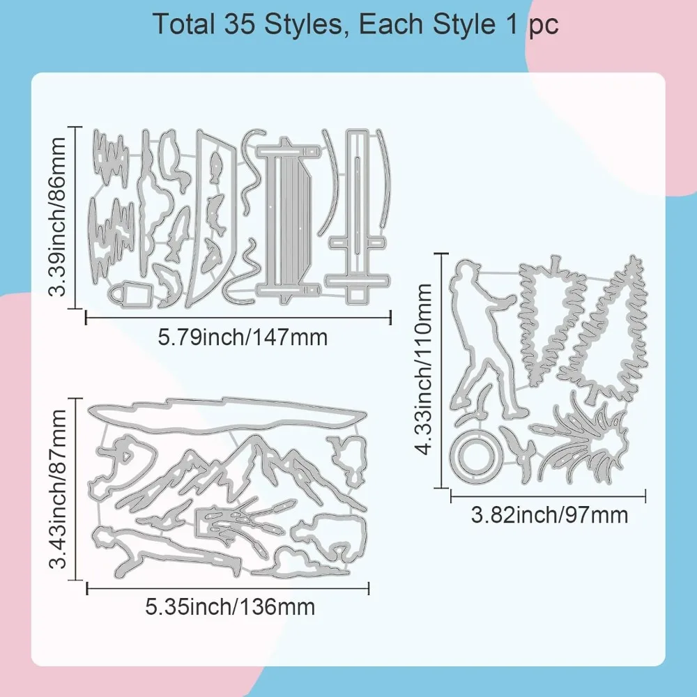 Fishing Cutting Dies for DIY Scrapbooking Metal Fishing Scenery Die Cuts Embossing Stencils Template for Paper Card Making