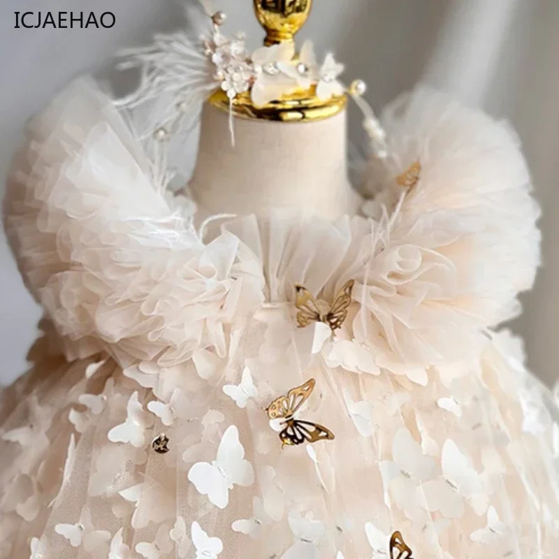 2025, Kleinkind Baby Mädchen Lolita Prinzessin Elegante Kleider Passenden Neue Kinder kinder Party Champagner Mesh Luxus Kleid