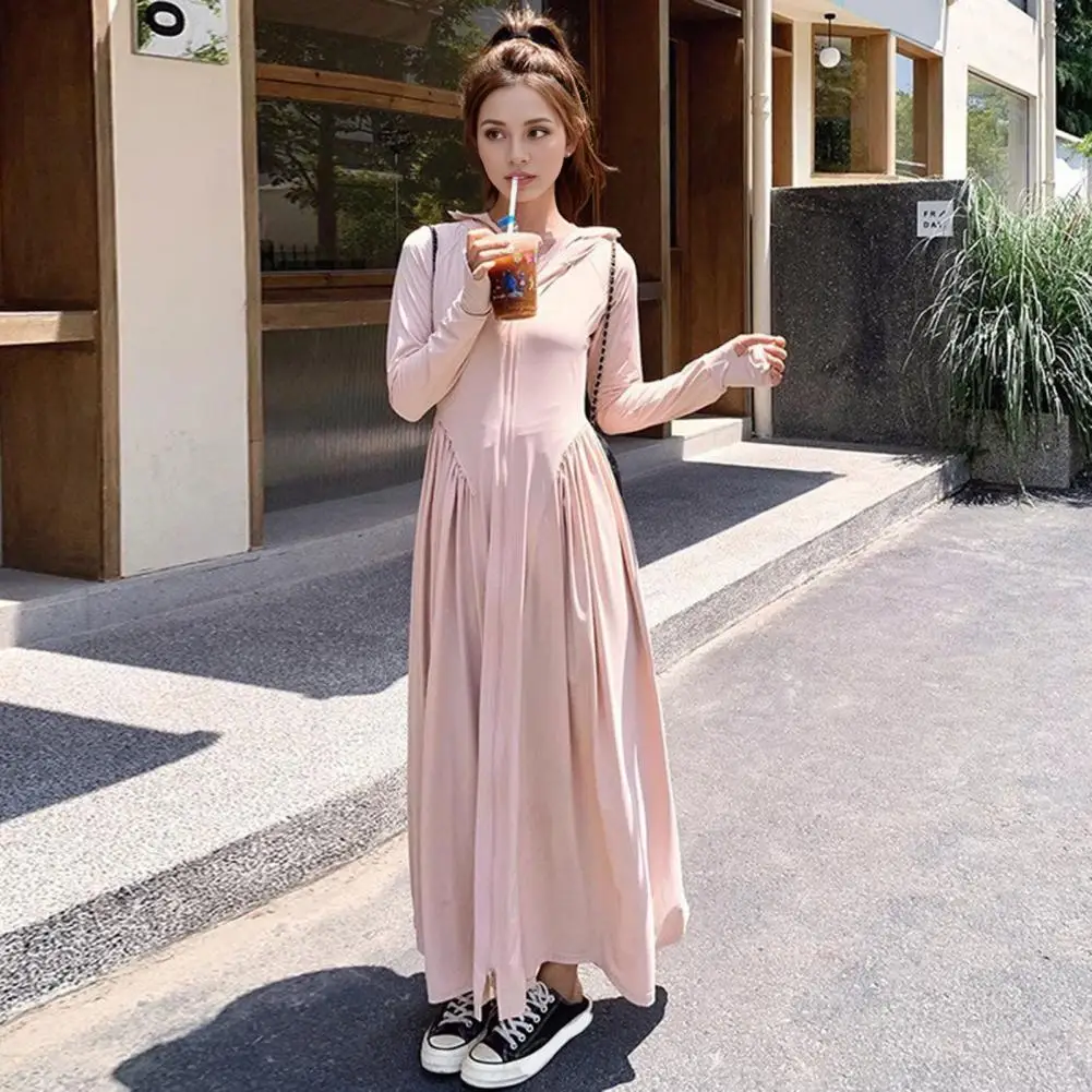 سترة نسائية صيفية للحماية من الشمس معطف بقلنسوة لتبريد الجسم بالكامل ملابس واقية من الشمس بأكمام طويلة ملابس سباحة لتغطية فستان الشاطئ #5