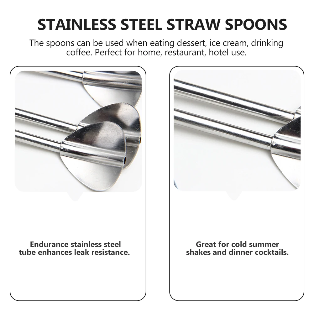 

4pcs Stainless Steel Straw Spoon Dessert Spoons Corrosion Resistant Smooth Surface Comfortable Handle For Drinks Cakes