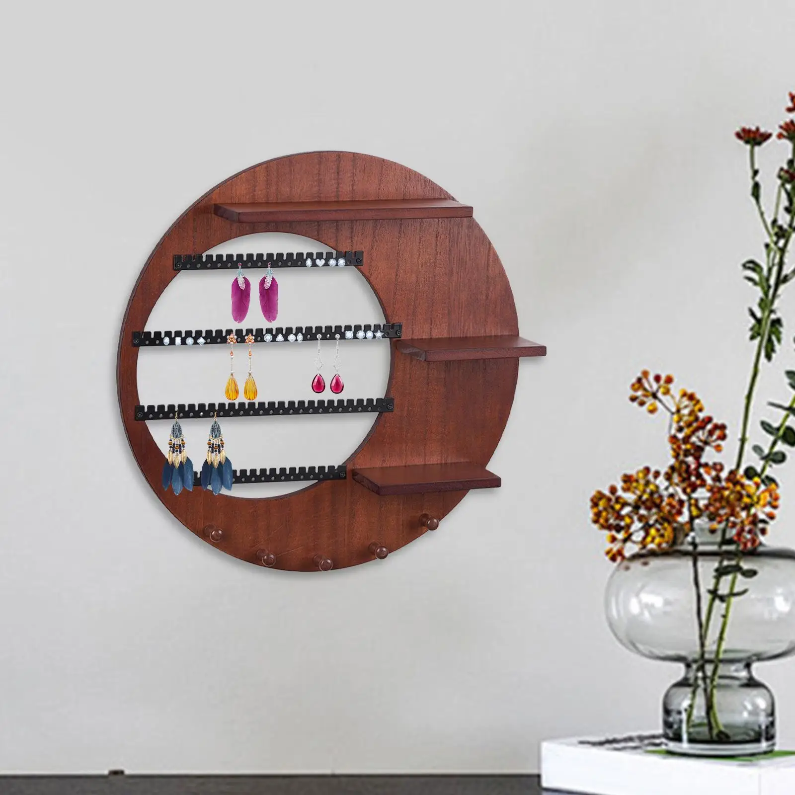 

Wall Mounted Jewelry Organizer Shelf Elegant Lunar Eclipse Shape Versatile Earring Holder Bracelet Necklace Hanging Storage Rack