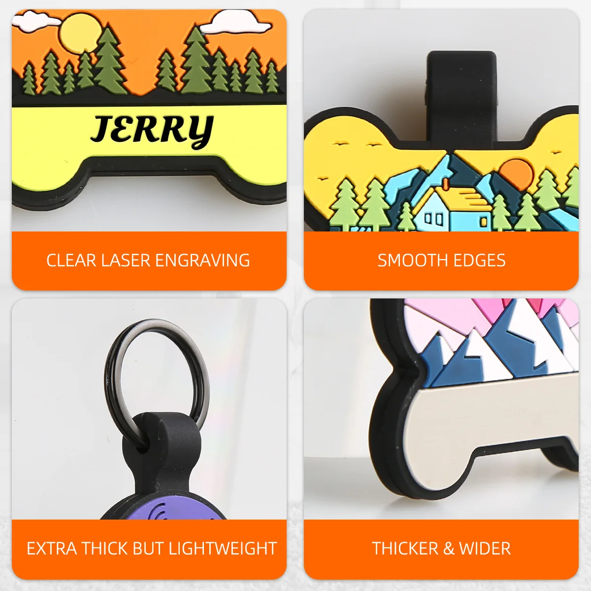 Colorful Painting Silicone Keychain Personalized Name Phone Number Cat Dog Tag for Pet Custom Anti-lost Bone Pendant Tag Keyring view 3